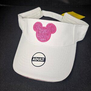 Disney Women's Shimmer Mickey Mouse Sun Visor Pink White NWT